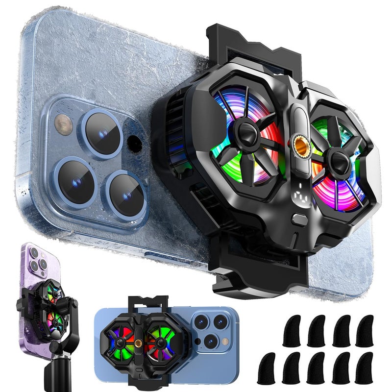 Mikirini Mobile Phone Cooler with RGB Backlight and Temp Display, Cellphone Cooling Fan with Dual Semi-Conductor Cooling Chip, Compatible for iPhones/Android Phone Width from 6 to 8 cm - Image 1