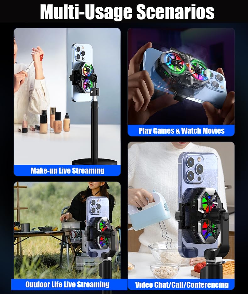 Mikirini Mobile Phone Cooler with RGB Backlight and Temp Display, Cellphone Cooling Fan with Dual Semi-Conductor Cooling Chip, Compatible for iPhones/Android Phone Width from 6 to 8 cm - Image 2