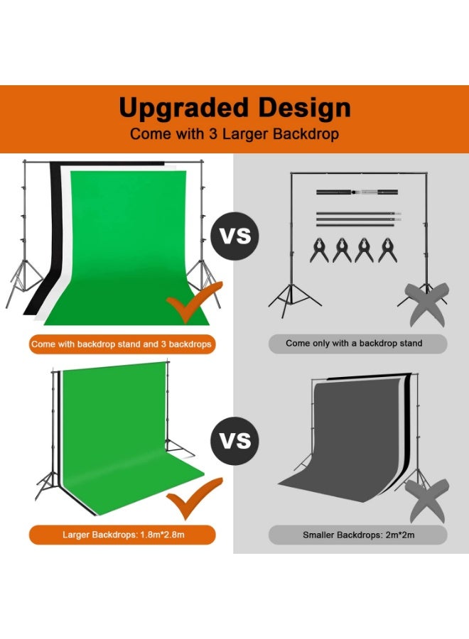 Arabest Backdrop Stand Kit with 3 Photography Backdrops Adjustable Photo Background Screen Stand with Carrying Bag & 4 Clamps for Video Shooting - Image 2