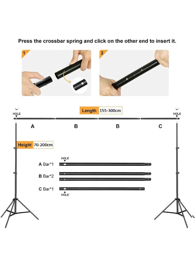 Arabest Backdrop Stand Kit with 3 Photography Backdrops Adjustable Photo Background Screen Stand with Carrying Bag & 4 Clamps for Video Shooting - Image 3
