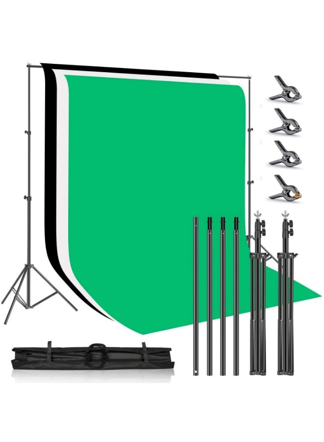 Arabest Backdrop Stand Kit with 3 Photography Backdrops Adjustable Photo Background Screen Stand with Carrying Bag & 4 Clamps for Video Shooting - Image 1