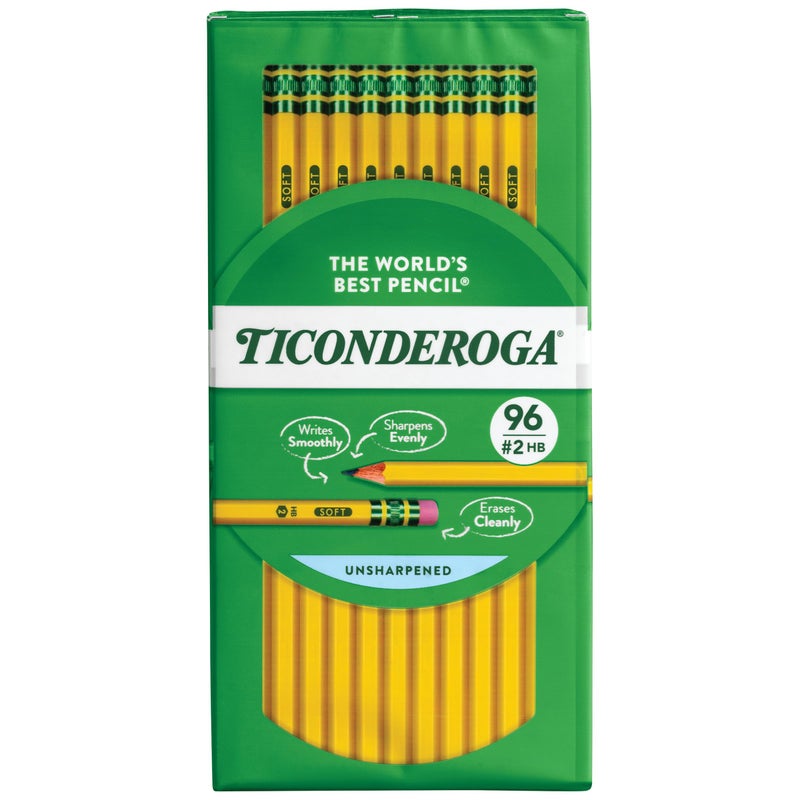 Ticonderoga Wood-Cased Pencils, Unsharpened, #2 HB Soft, Yellow, 96 Count - Image 1