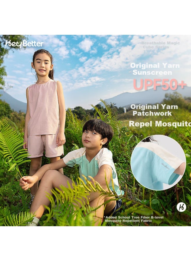 Heybetter Children'S Shorts, Breathable Cube Moisture-Wicking Quick-Dry Sports Pants, Cool-Feeling Sun Protection Trousers, Forest Pink (Pink), 110 - Image 3