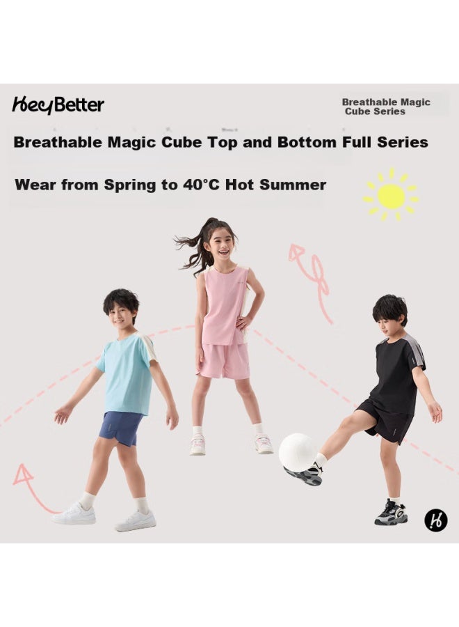 Heybetter Children'S Shorts, Breathable Cube Moisture-Wicking Quick-Dry Sports Pants, Cool-Feeling Sun Protection Trousers, Forest Pink (Pink), 110 - Image 5