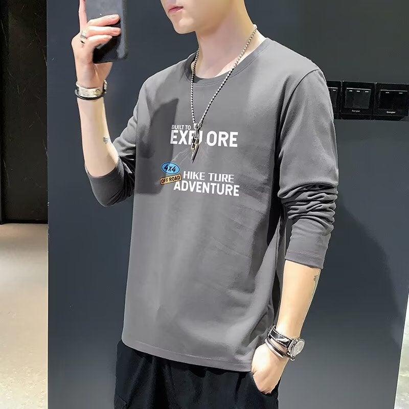 Round Neck Casual T-Shirt 2024 Autumn New Men'S Short Sleeve Trend Korean Casual Long Sleeve Spring Generation - Image 1