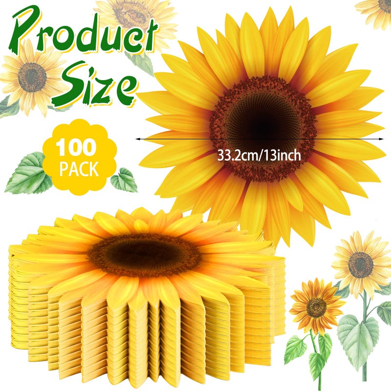 Sinmoe 100 Pack Disposable Paper Placemats Bulk 13 Inch Paper Charger Place Mat Party Charger Plates Table Place Mats for Dinner Wedding Birthday Baby Shower Spring Dining Tableware(Sunflower) - Image 2