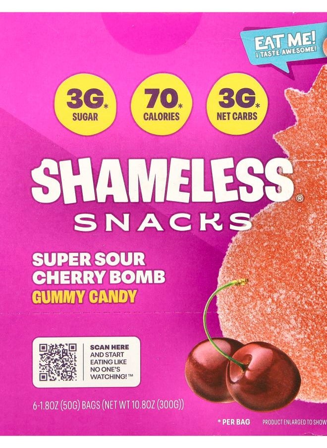 Shameless Gummy Candy Super Sour Cherry Bomb 6 Bags 1.8 oz (50 g) Each 