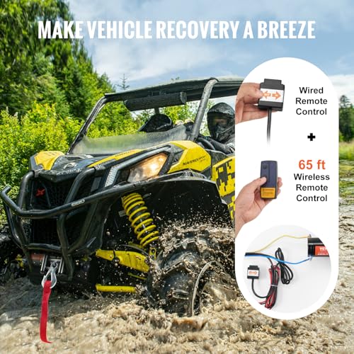 VEVOR ونش كهربائي من VEVOR، سعة سحب خط 4000 رطل، ونش 12 فولت DC ATV/UTV مع كابل فولاذي Φ3/16 بوصة x 39 قدم 7 خيوط، جهاز تحكم عن بعد سلكي ولاسلكي، مقاوم للماء IP55 لسحب UTV ATV - Image 5