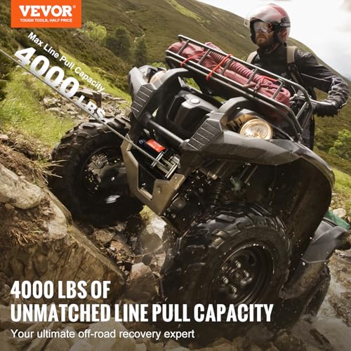 VEVOR ونش كهربائي من VEVOR، سعة سحب خط 4000 رطل، ونش 12 فولت DC ATV/UTV مع كابل فولاذي Φ3/16 بوصة x 39 قدم 7 خيوط، جهاز تحكم عن بعد سلكي ولاسلكي، مقاوم للماء IP55 لسحب UTV ATV - Image 2