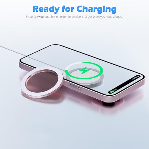 imluckies Magnetic Base Compatible with PopSocket Phone Grips and MagSafe iPhone Series Case, Removable Kindle/Phone Holder Base, Thin & Light Portable Plate, Matte Pink - Image 5