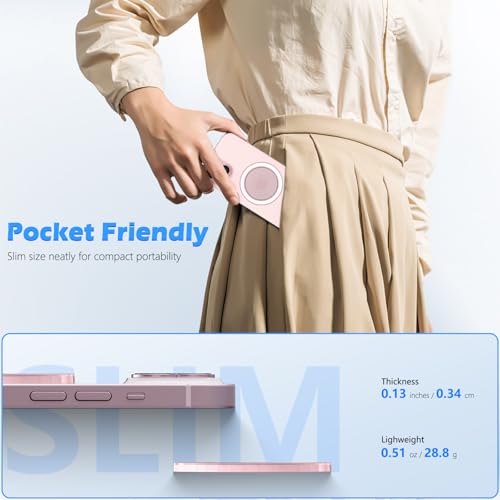 imluckies Magnetic Base Compatible with PopSocket Phone Grips and MagSafe iPhone Series Case, Removable Kindle/Phone Holder Base, Thin & Light Portable Plate, Matte Pink - Image 4