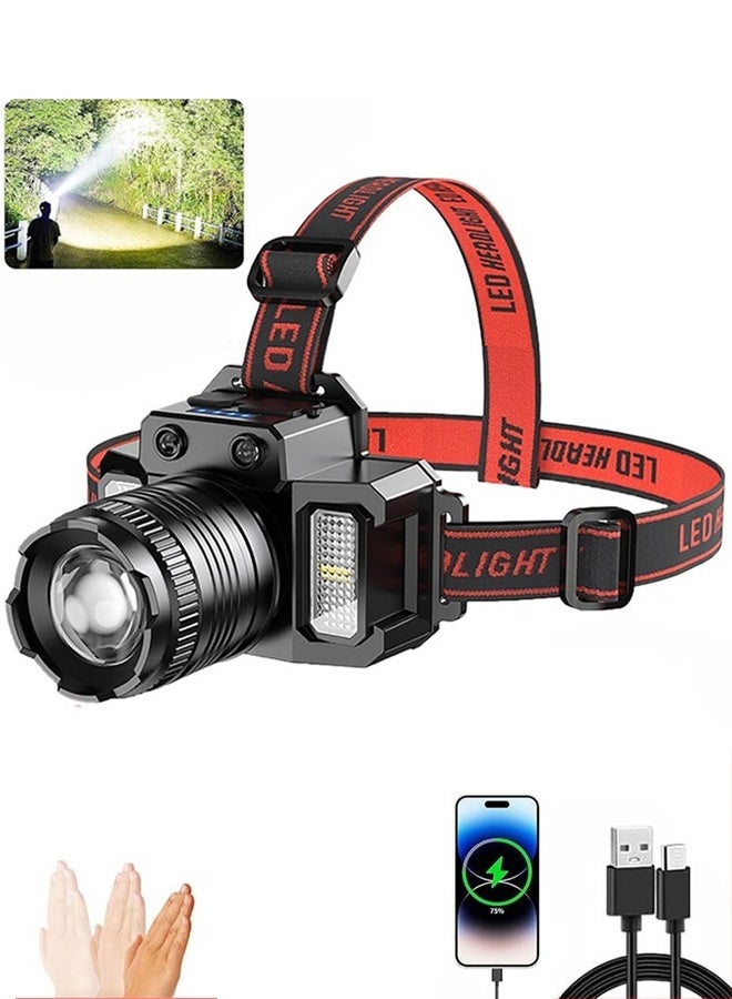 STL LED Headlamp, Rechargeable Head Light, 360° Adjustable Angle Headlight with 5 Modes Ipx6, Waterproof, Motion Sensor, Headlight for Fishing, Camping, Hiking - Image 1
