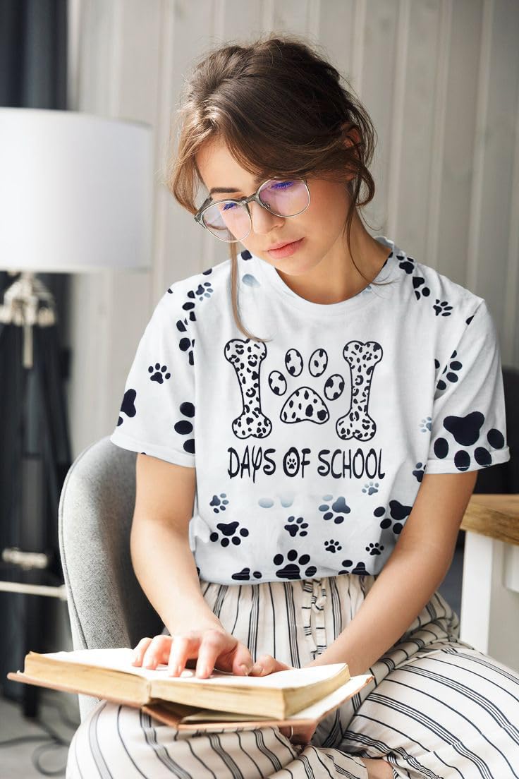 MAXIMGR 101 Day of School Shirt Dalmatian Shirt Women Teacher Shirts Funny Teacher Gifts Tshirt Casual Short Sleeve Tee Tops White - Image 2