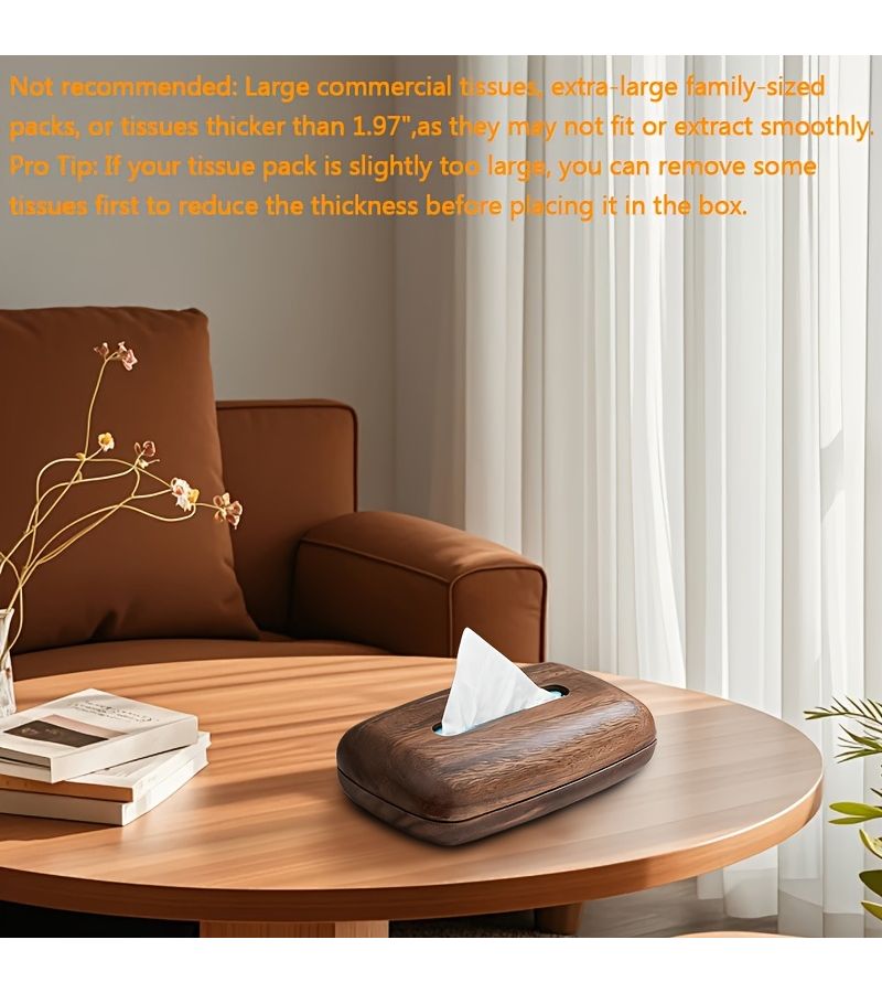 DHN4 Walnut Wood Tissue Box With Easy Replace Lid For Desktop Bathroom Office - Image 4