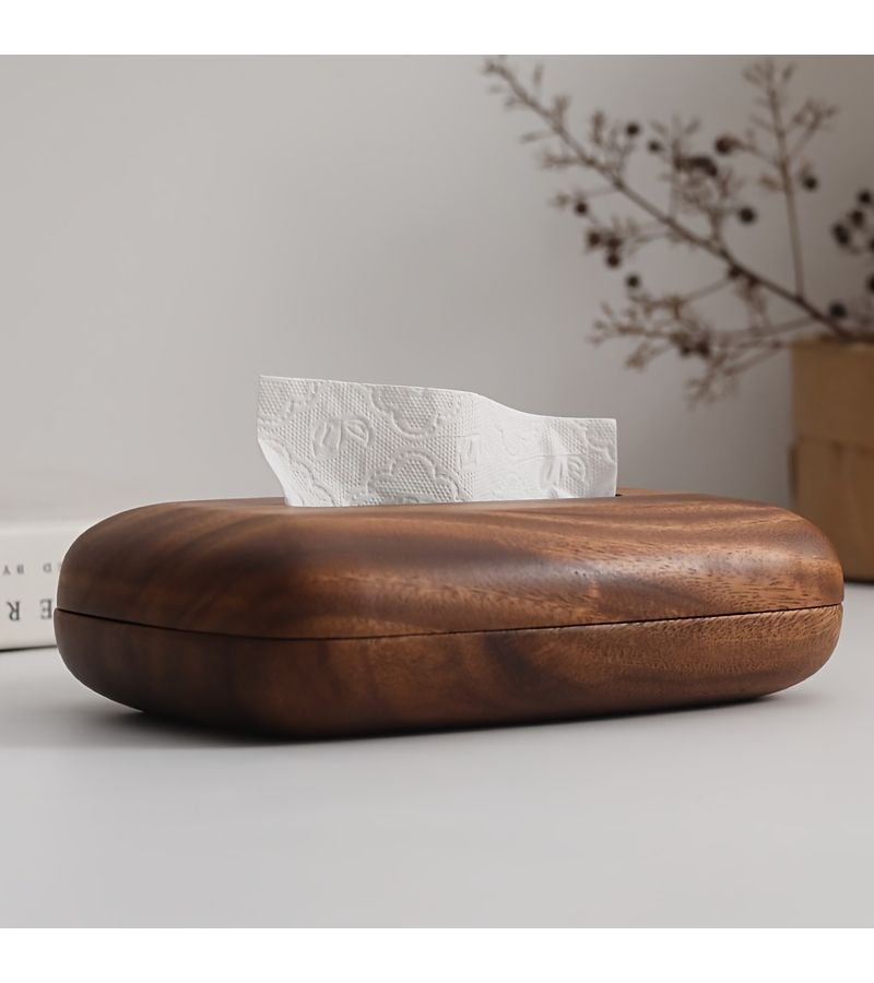 DHN4 Walnut Wood Tissue Box With Easy Replace Lid For Desktop Bathroom Office - Image 2