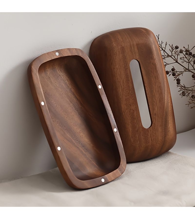 DHN4 Walnut Wood Tissue Box With Easy Replace Lid For Desktop Bathroom Office - Image 1