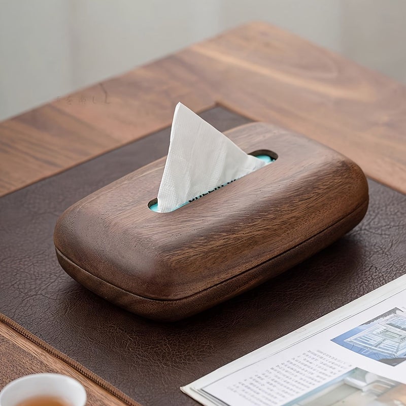DHN4 Walnut Wood Tissue Box With Easy Replace Lid For Desktop Bathroom Office - Image 3