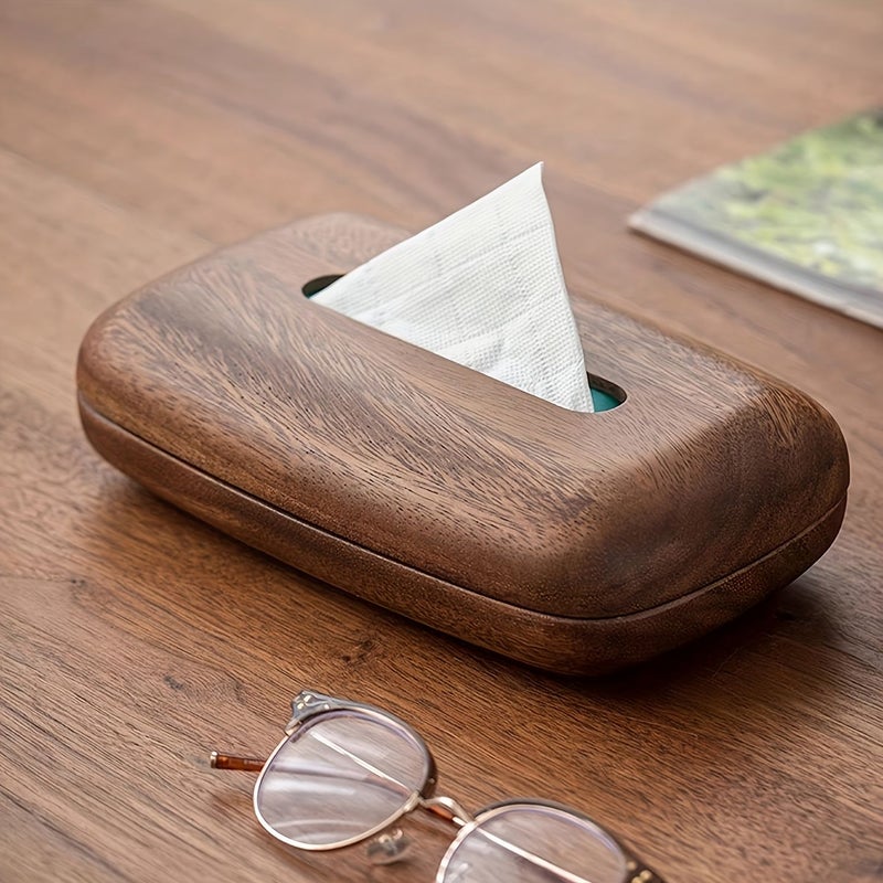 DHN4 Walnut Wood Tissue Box With Easy Replace Lid For Desktop Bathroom Office - Image 5