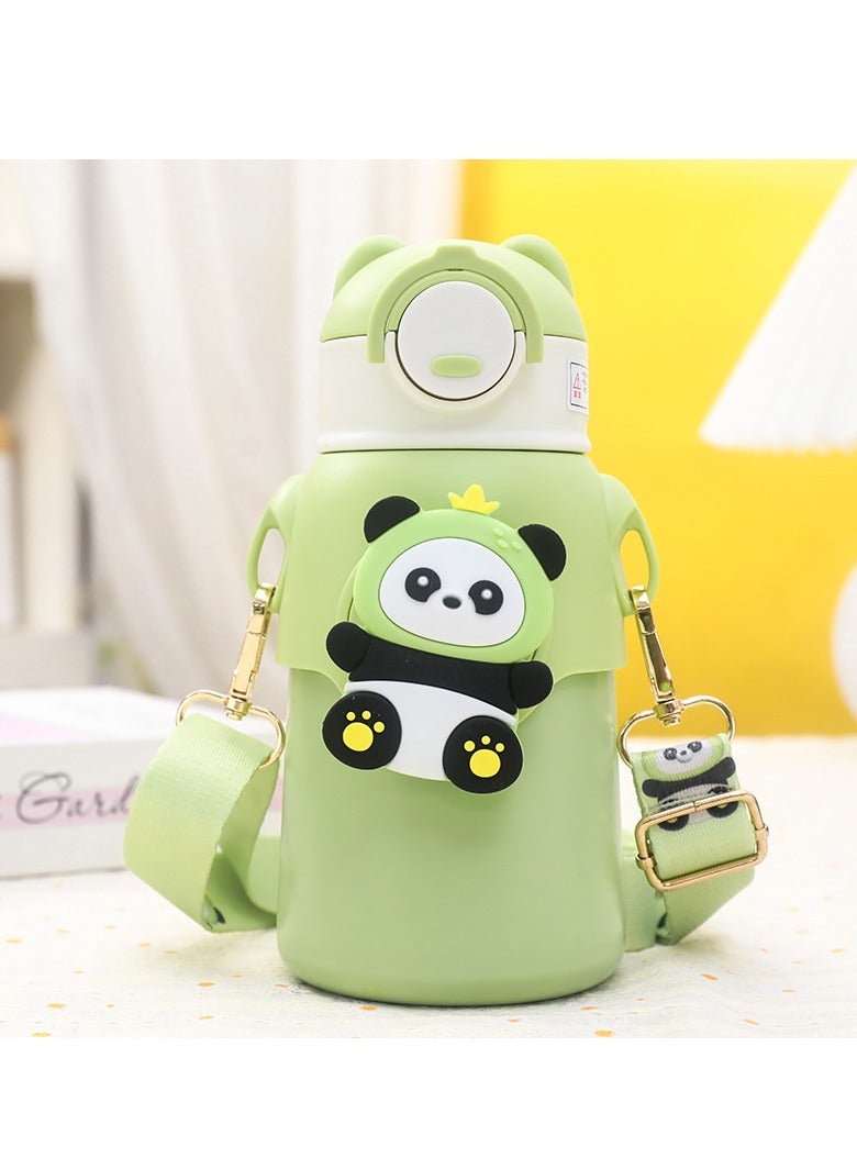 زد Children's thermos cup cartoon thermal pot student cup carrier 520ML green panda 