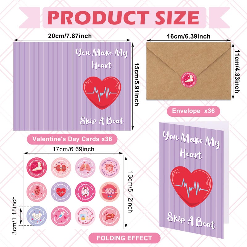 Glenmal 36 Sets Funny Medical Valentine Cards with Envelopes Stickers, 6x8 Inches Healthcare Pun Postcard Thank You Greeting Cards for Nurses, Doctors, Medical Staff, 12 Designs - Image 2
