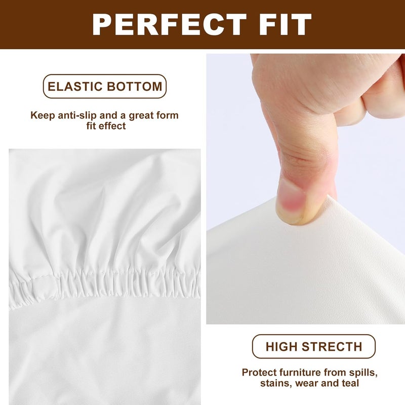 windforgecraft 4Pcs Stool Covers Stretch PU Bar Stool Cushions Waterproof Seat Cushions Bar Stool Covers with Backs Easy to Install Pub Counter Stool Chair Covers with Elastic Bands (White) - Image 4
