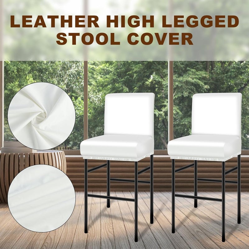 windforgecraft 4Pcs Stool Covers Stretch PU Bar Stool Cushions Waterproof Seat Cushions Bar Stool Covers with Backs Easy to Install Pub Counter Stool Chair Covers with Elastic Bands (White) - Image 2