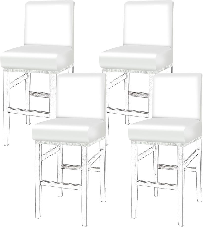 windforgecraft 4Pcs Stool Covers Stretch PU Bar Stool Cushions Waterproof Seat Cushions Bar Stool Covers with Backs Easy to Install Pub Counter Stool Chair Covers with Elastic Bands (White) - Image 1