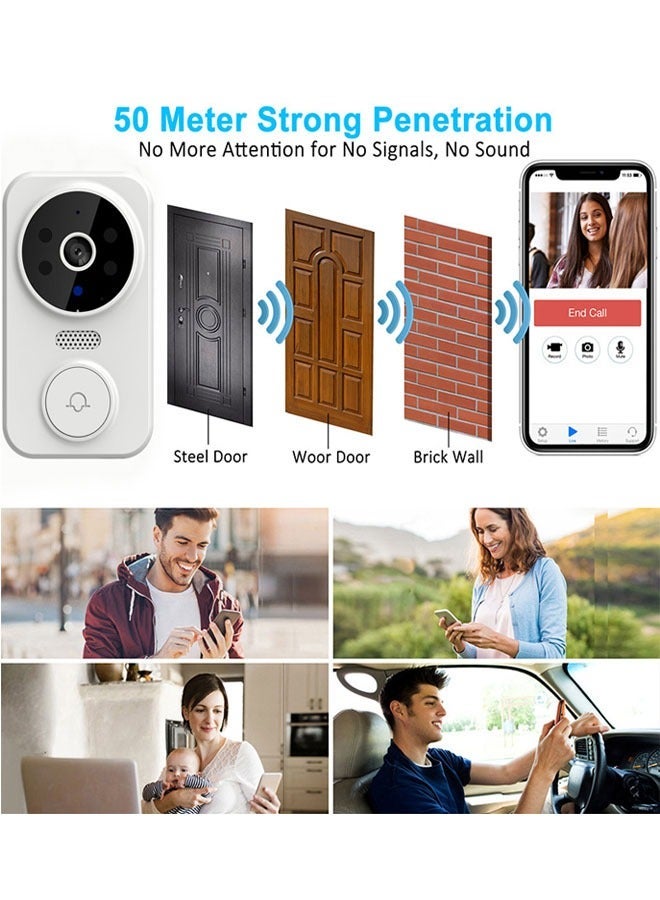 ZVEV جرس باب فيديو ذكي، كاميرا واي فاي لاسلكية مع إنتركم جرس باب صوت وصورة ثنائي الاتجاه مع جرس ذكي للأمان مع تخزين سحابي ومراقبة في الوقت الحقيقي لمدخل رؤية ليلية عالية الدقة + مشاركة تطبيق المنزل - Image 2