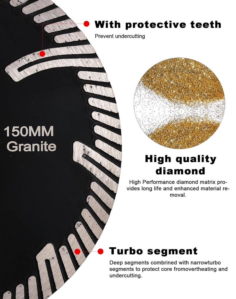 Casaverde 6" Granite Blade，Turbo Diamond Blade with Removable 5/8-11 Thread Cuts for Granite,Marble,Engineered Stone and Ceramic Tiles - Image 4