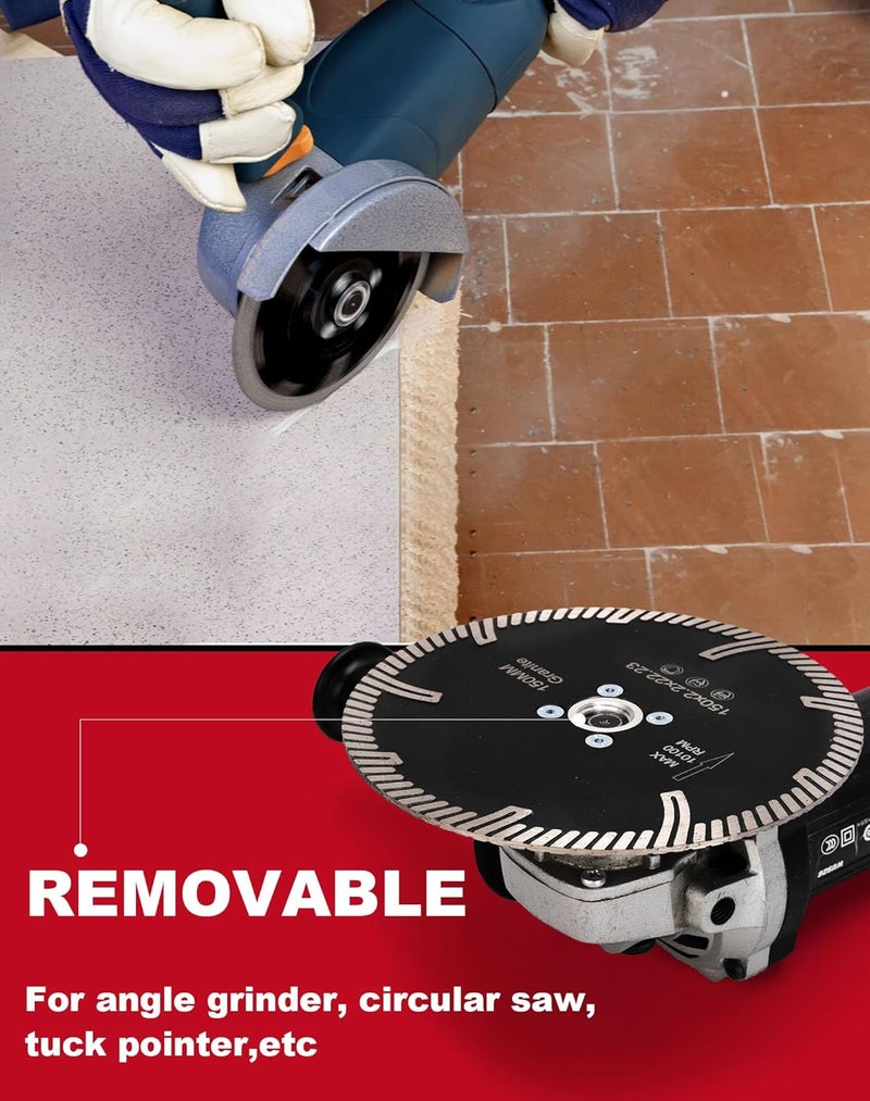 Casaverde 6" Granite Blade，Turbo Diamond Blade with Removable 5/8-11 Thread Cuts for Granite,Marble,Engineered Stone and Ceramic Tiles - Image 5