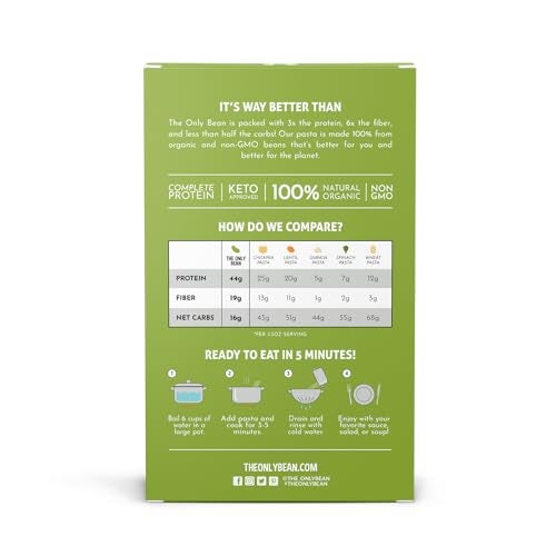 The Only Bean - High Protein Pasta Edamame Spaghetti Noodles - Gluten Free Pasta, Low Carb Pasta Organic, Keto, Low Carb Noodles, Protein Noodles, Healthy, Certified USDA Organic, 8oz (Pack of 2) - Image 2
