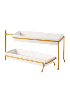 Shallow Porcelain 2-Tier Rectangular Plate with Gold Stand - Elegant 29cm Serving Display