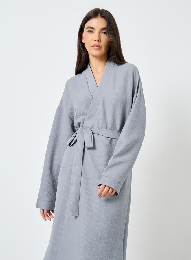 Take Two Textured Solid Robe with Tie Belt - Image 2