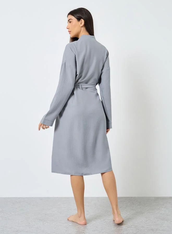 Take Two Take Two Textured Solid Robe with Tie Belt