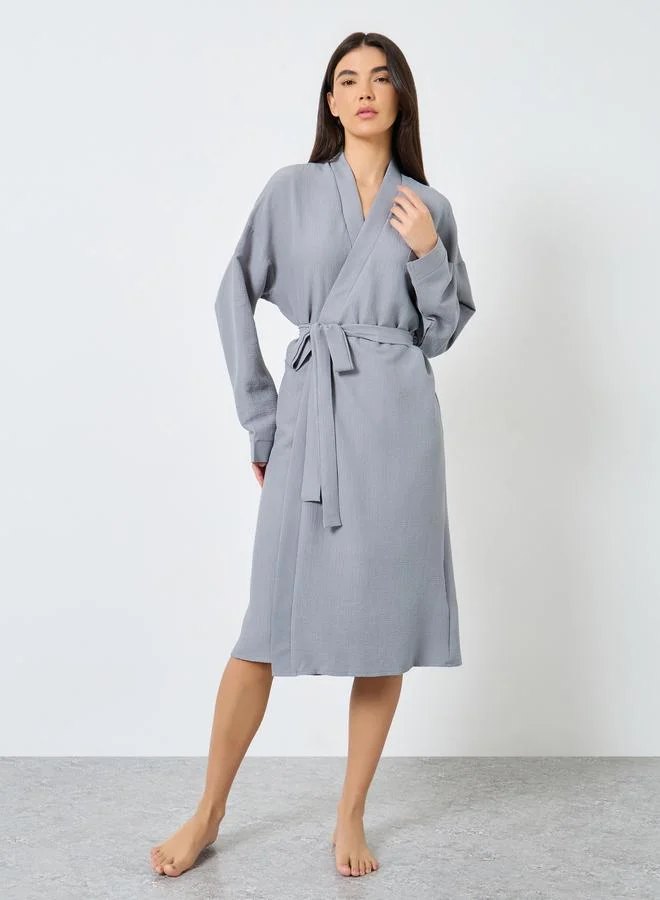 تايك تو Take Two Textured Solid Robe with Tie Belt
