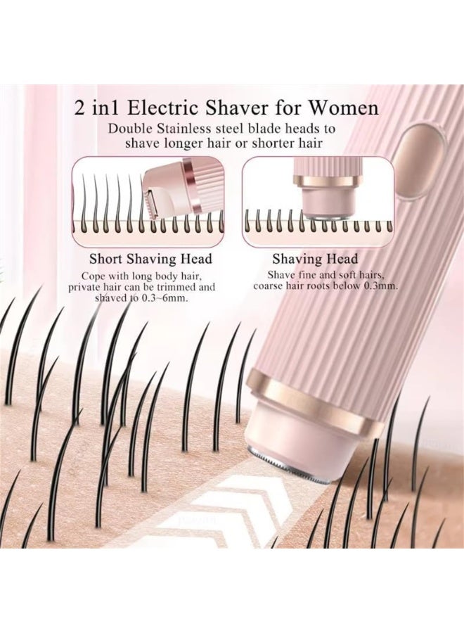 ماكينة حلاقة، ماكينة حلاقة نسائية 2 في 1، ماكينة تشذيب شعر مزدوجة الرأس، قابلة لإعادة الشحن، ماكينة تشذيب كهربائية مقاومة للماء للمناطق الحساسة، للساق والذراع للنساء (وردي) - Image 5