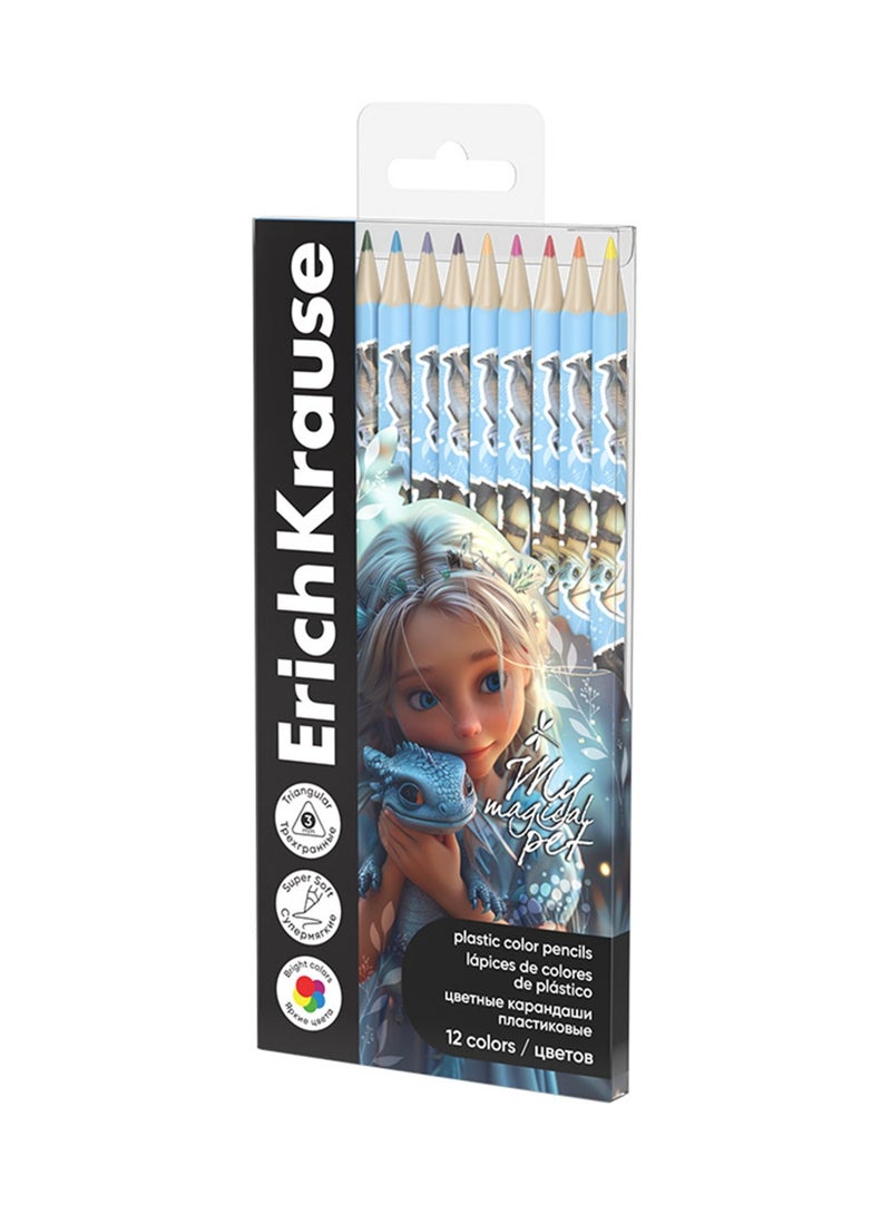 ErichKrause 12-Piece Magical Pet Themed Triangular Colour Pencils Multicolour - Image 1