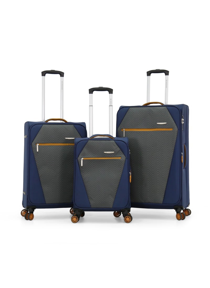 GIORDANO Giordano Softside Luggage Trolley Bag 3 Pieces set,Blue (S-20,M-24,L-28 Inch)  - Image 1