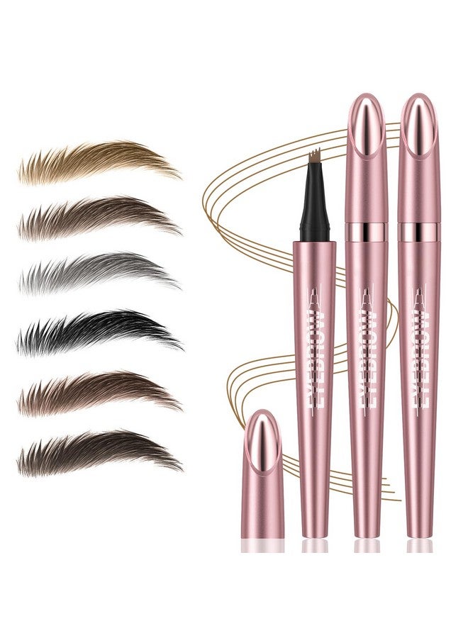 LOKFAR 2Pcs Microblading Eyebrow Pen, Long-Lasting Waterproof Eyebrow Pencil with 4-Fork-Tip for 3D Realistic Brow, Easily Create Natural Hair-Like Brow Last All-Day, Eye Brow Pencils for Women -Light Brown - Image 1