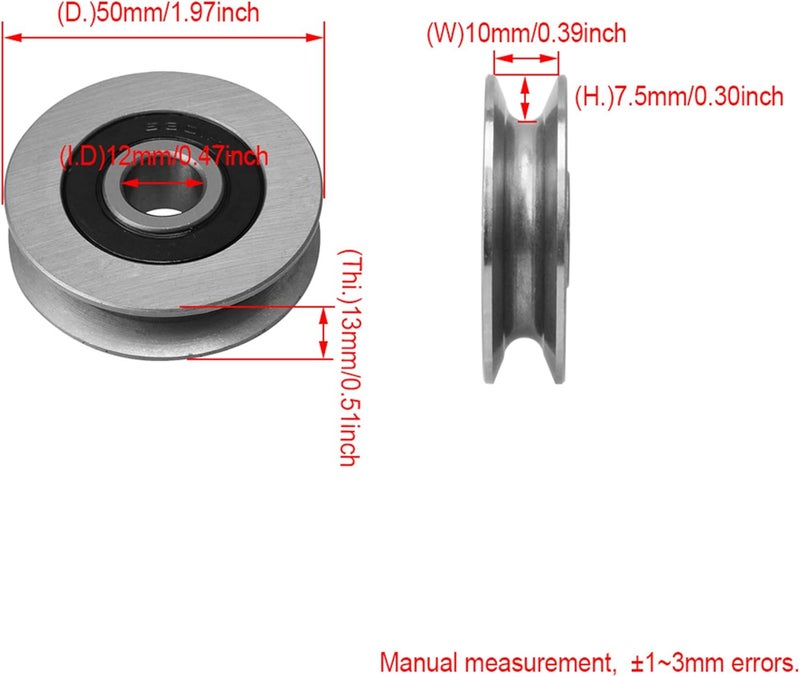 CNBTR Iron Bearing Steel Cable Pulley U-Shape Groove Wheel 12x50x13mm Bearing Idler Pulley Load-Bearing 512KG for Industry Equipment - Image 4