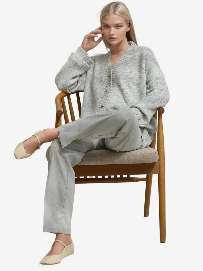 HICCUP Grey Thick V-Neck Knitwear Cardigan for Women | Best Price UAE