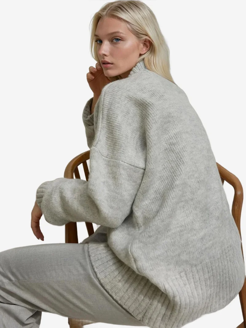 HICCUP Grey Thick V-Neck Knitwear Cardigan for Women | Best Price UAE