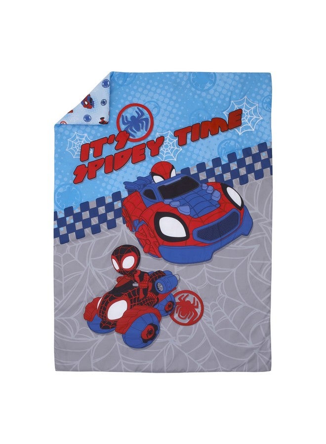 NoJo NoJo Marvel Spiderman Spidey and his Amazing Friends Spidey Time Red, Blue, and Grey 4 Piece Toddler Bed Set - Comforter, Fitted Bottom Sheet, Flat Top Sheet, and Reversible Pillowcase - Image 1
