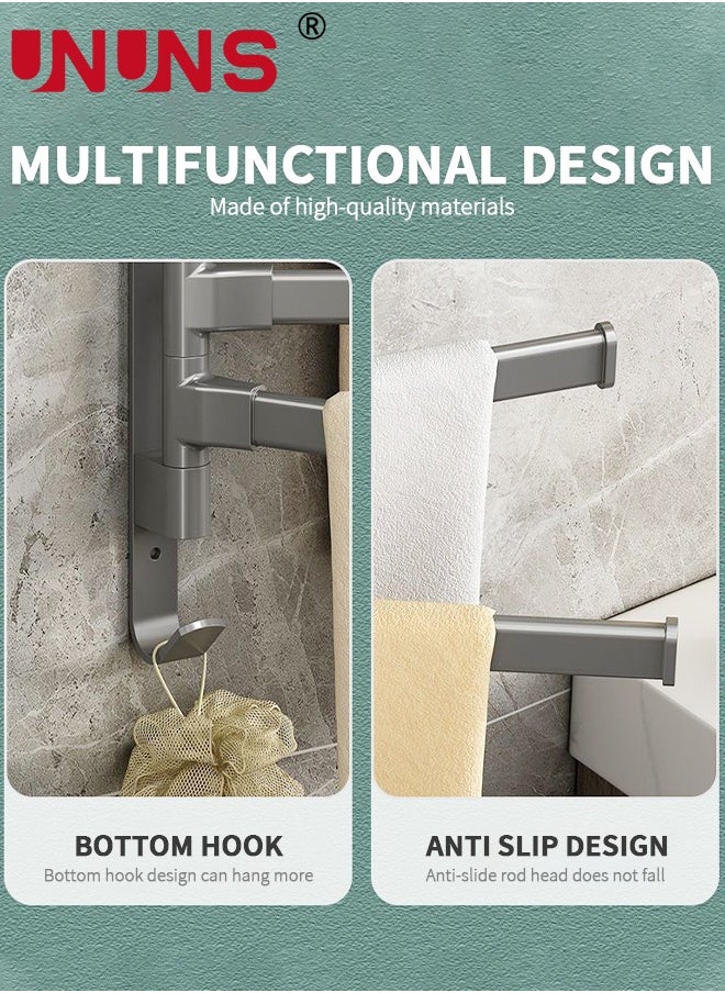 UNUNS Rotating Towel Bar,Swivel Towel Bar with Hook,Wall Mounted Towel Bar with 4-Arm Towel Hanger,Space Saving Towel Holder for Bathroom  - Image 3