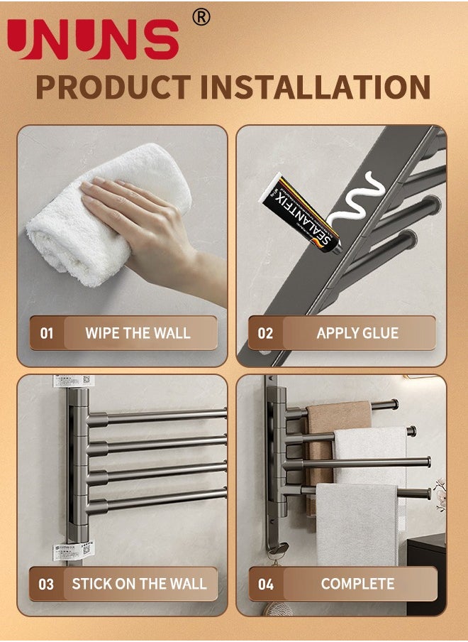 Rotating Towel Bar,Swivel Towel Bar with Hook,Wall Mounted Towel Bar with 4-Arm Towel Hanger,Space Saving Towel Holder for Bathroom