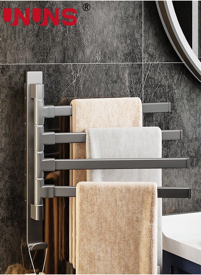 Rotating Towel Bar,Swivel Towel Bar with Hook,Wall Mounted Towel Bar with 4-Arm Towel Hanger,Space Saving Towel Holder for Bathroom