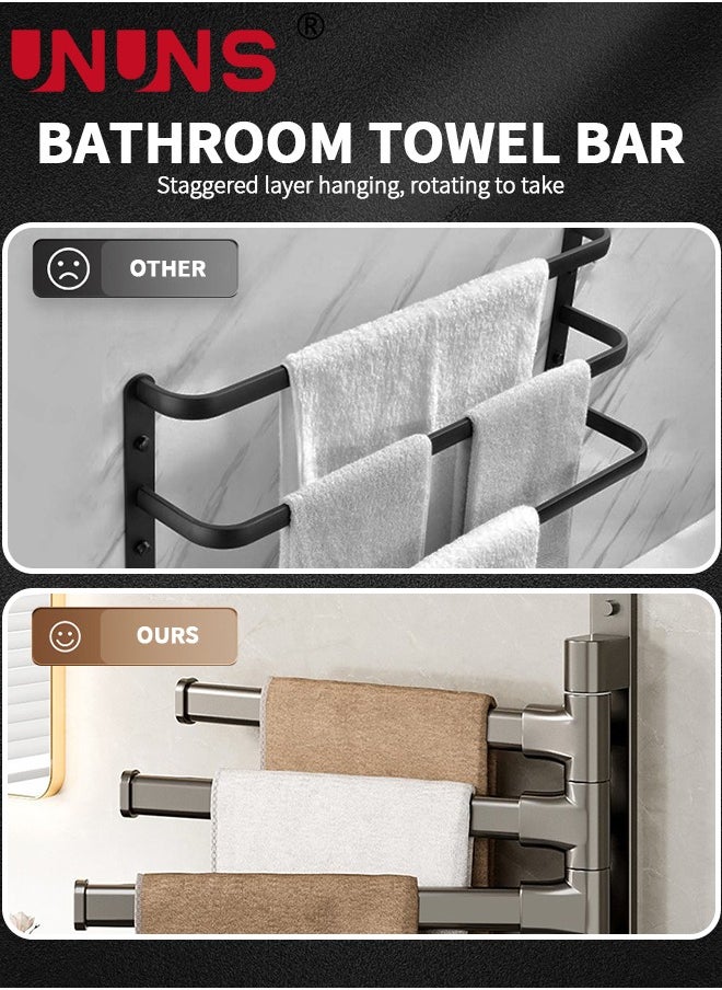 UNUNS Rotating Towel Bar,Swivel Towel Bar with Hook,Wall Mounted Towel Bar with 4-Arm Towel Hanger,Space Saving Towel Holder for Bathroom  - Image 2