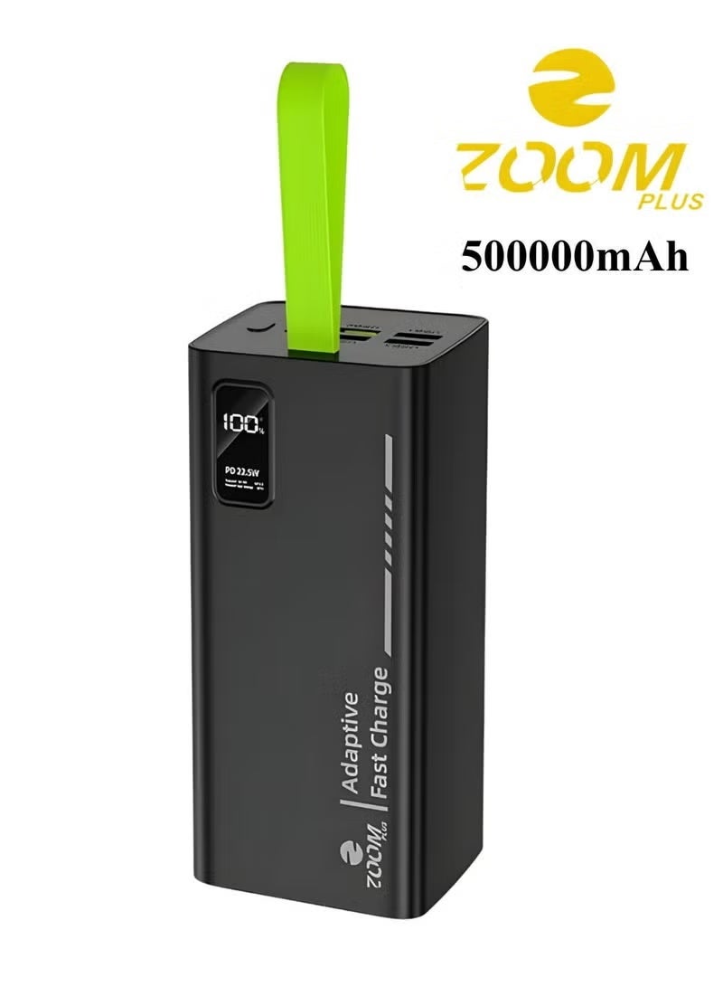 Zoom Plus Black portable power bank, 50000mAh capacity, 22.5W PD input, 4 USB ports, and built-in digital display. - Image 1