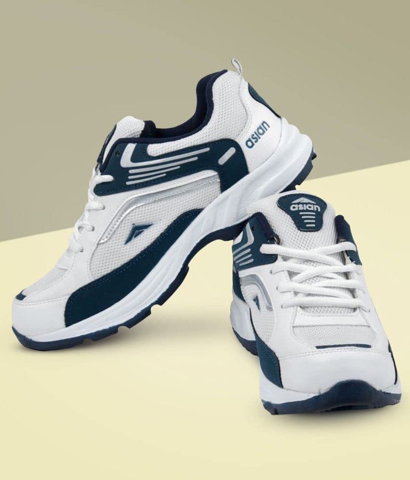 Asian Shoes Men's White & Nevy Blue Sports Shoes(6 Uk) - Image 3