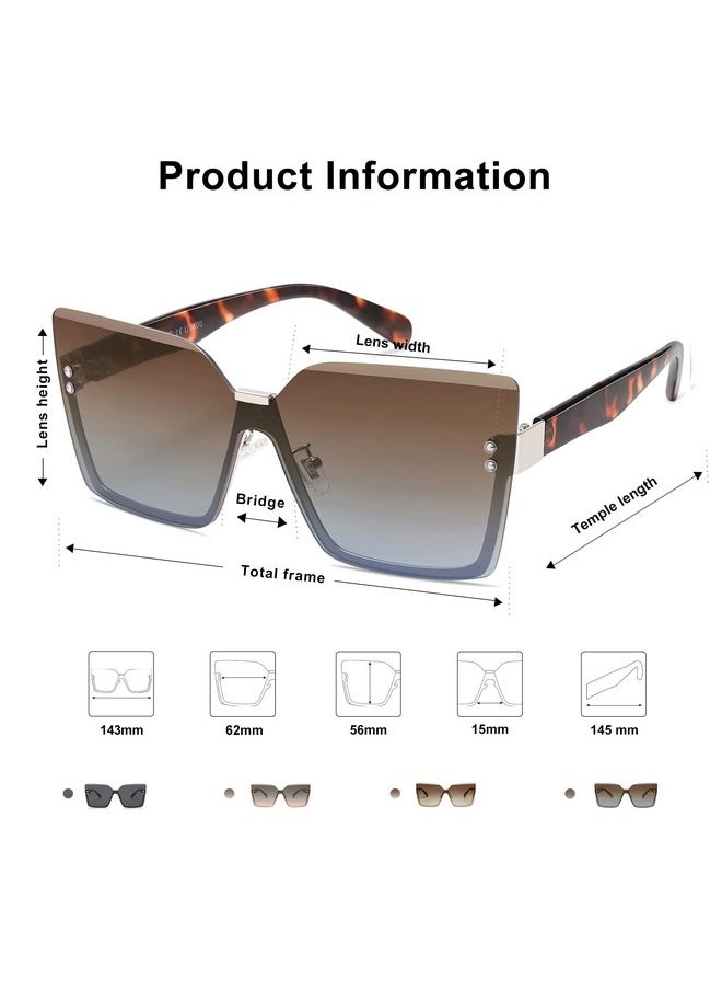 Sojos Trendy Square Oversized Sunglasses Womens Big Rimless Uv400 Ladies Shades Sj1160, Brown Gradient Blue Lens/Tortoise Temples  - Image 4